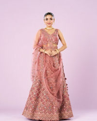 Mohey Women Dusty Pink Radiance Semi Bridal Lehenga