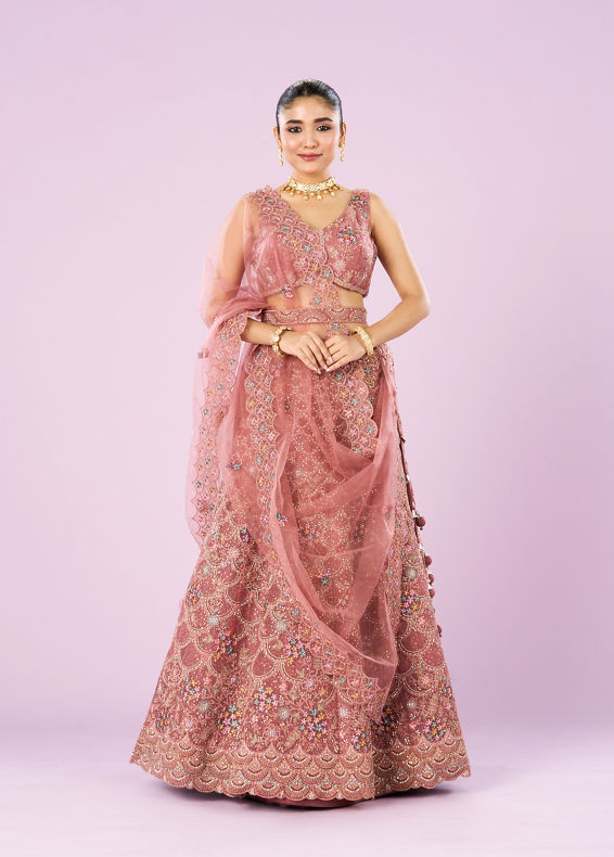 Mohey Women Dusty Pink Radiance Semi Bridal Lehenga