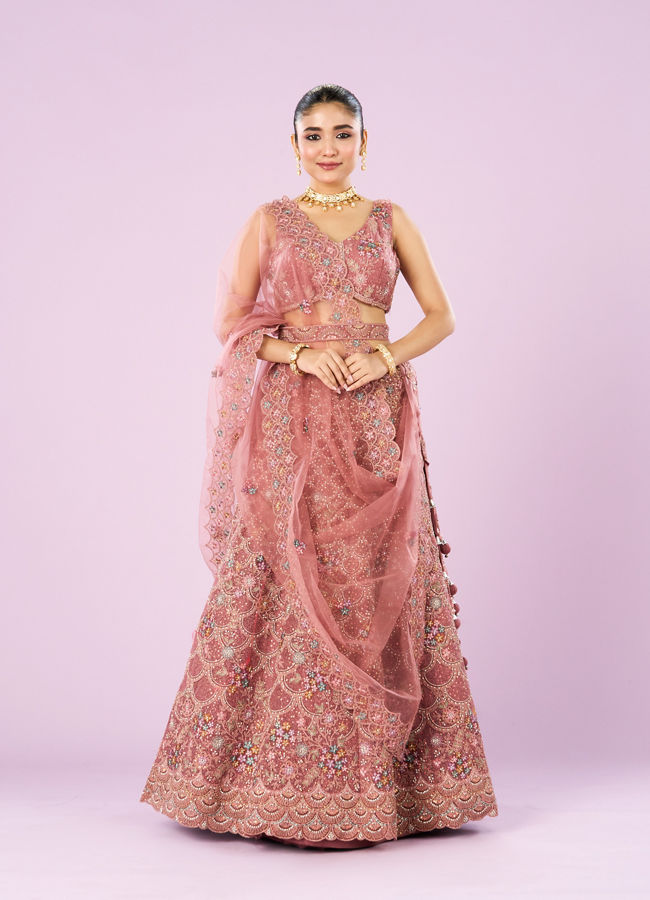 Mohey Women Dusty Pink Radiance Semi Bridal Lehenga