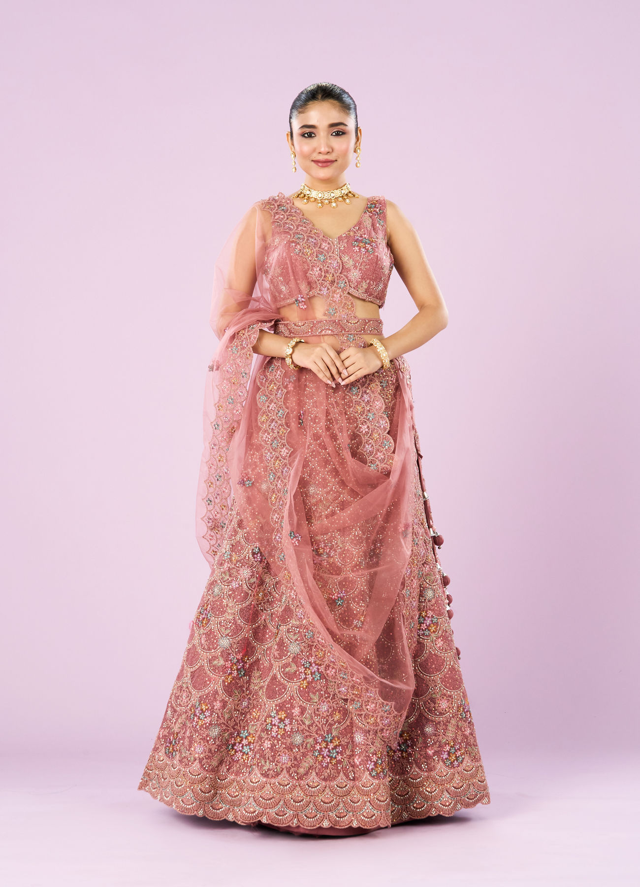 Mohey Women Dusty Pink Radiance Semi Bridal Lehenga