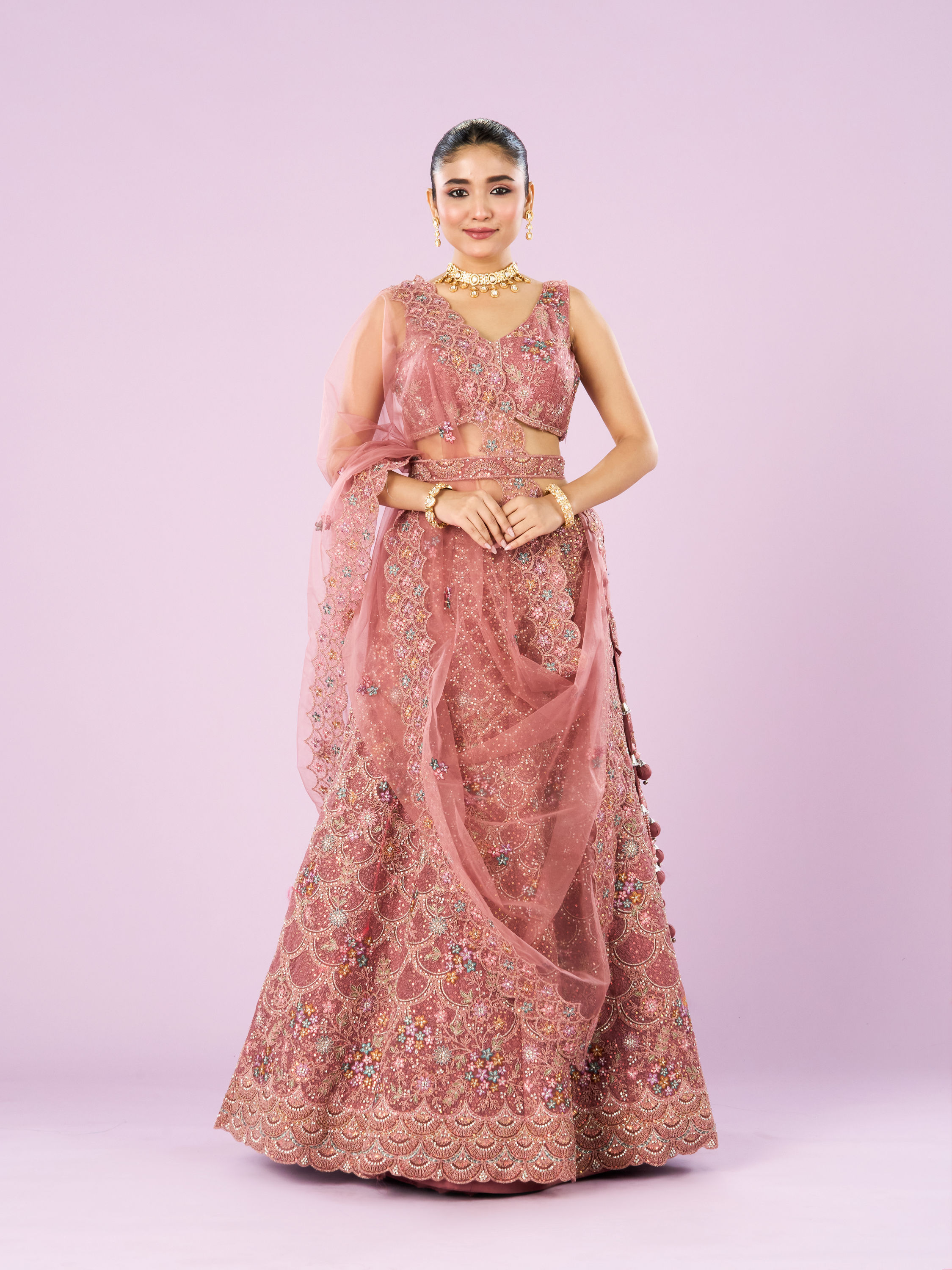 Mohey Women Dusty Pink Radiance Semi Bridal Lehenga