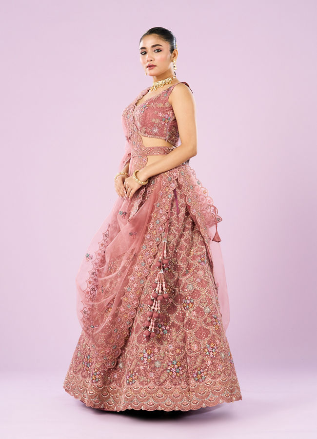 Mohey Women Dusty Pink Radiance Semi Bridal Lehenga