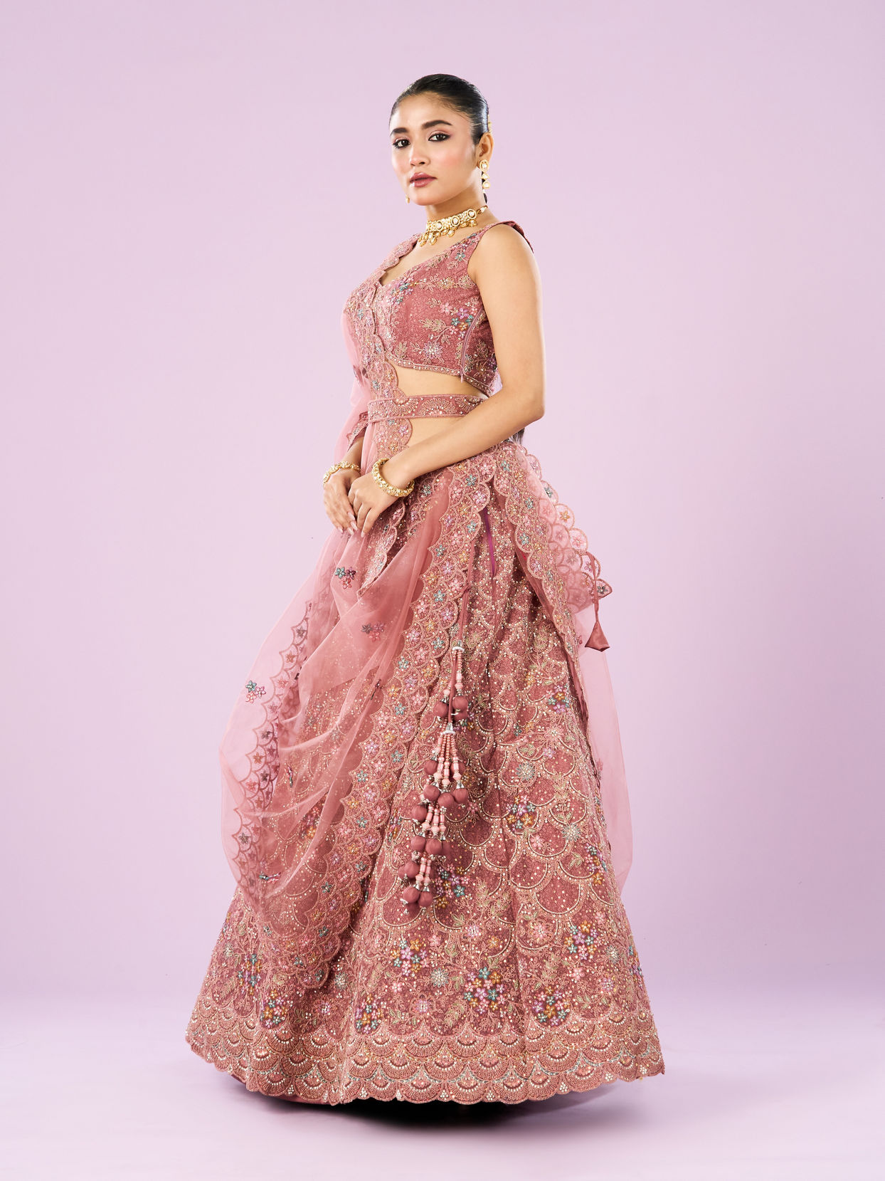 Mohey Women Dusty Pink Radiance Semi Bridal Lehenga