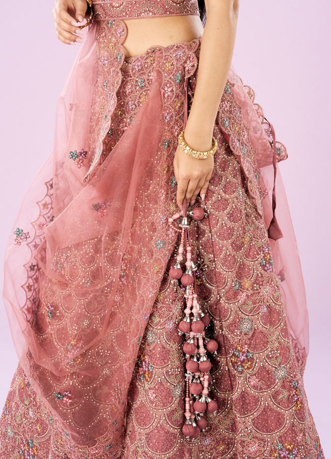 Mohey Women Dusty Pink Radiance Semi Bridal Lehenga