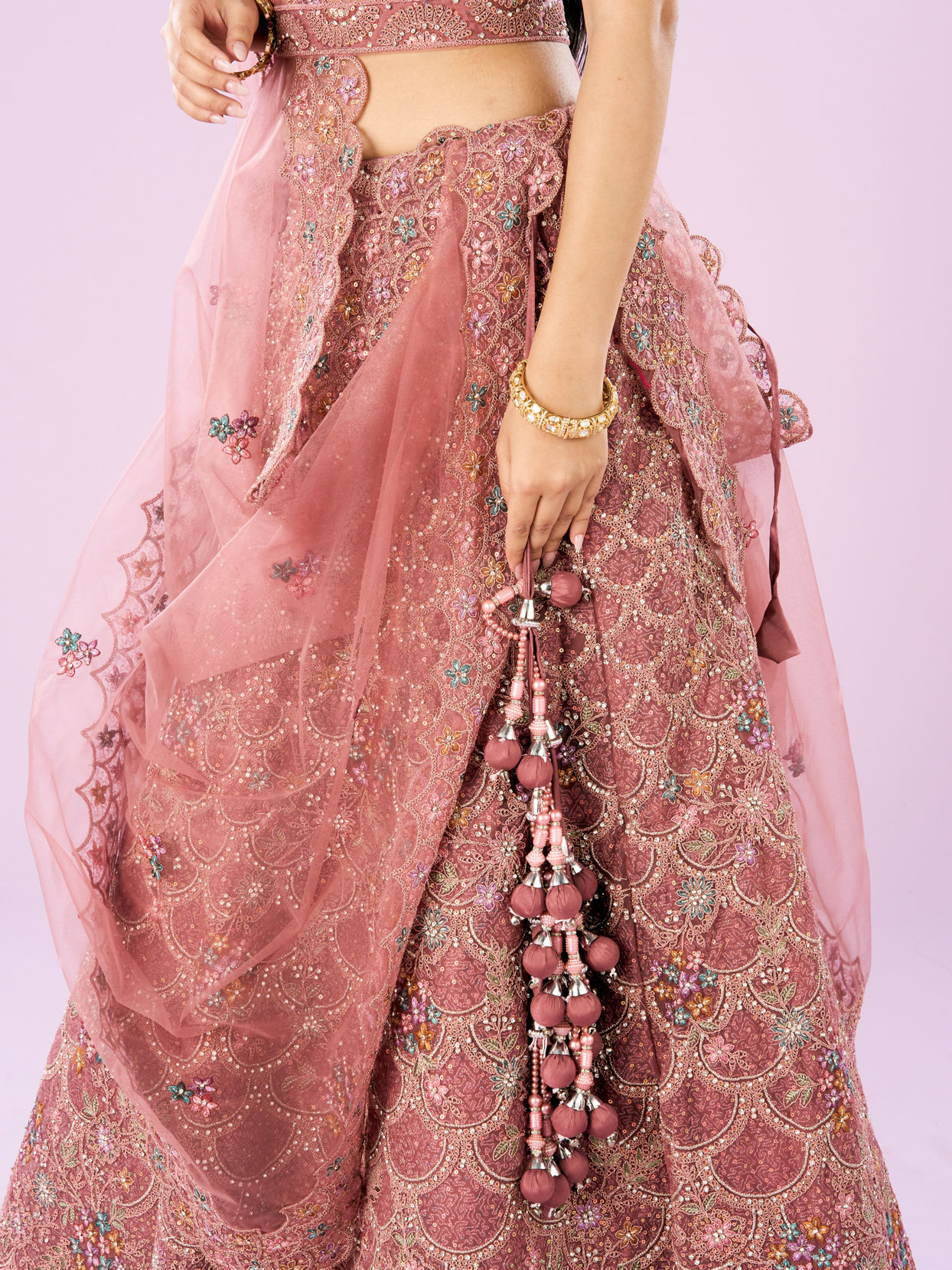 Mohey Women Dusty Pink Radiance Semi Bridal Lehenga
