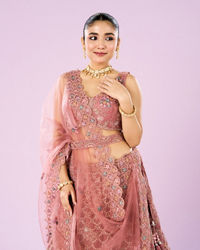 Mohey Women Dusty Pink Radiance Semi Bridal Lehenga