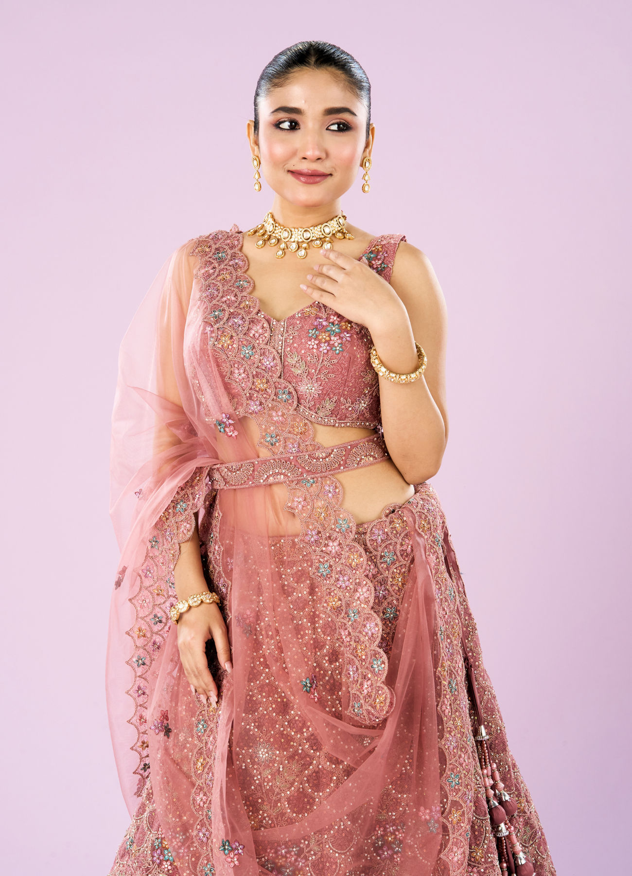 Mohey Women Dusty Pink Radiance Semi Bridal Lehenga