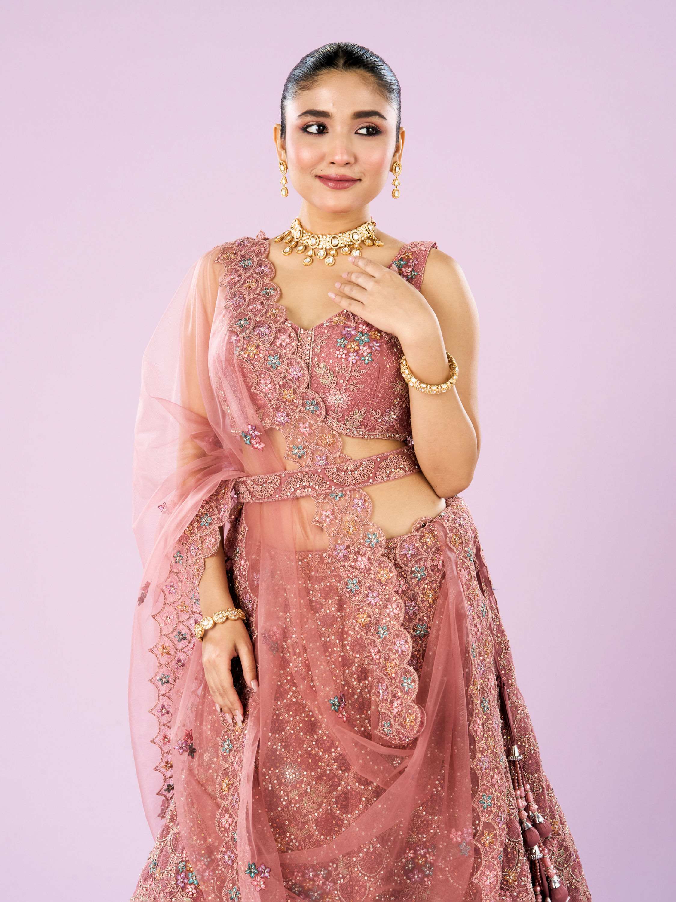 Mohey Women Dusty Pink Radiance Semi Bridal Lehenga