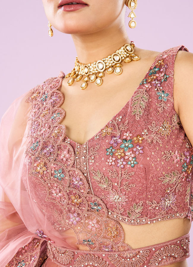 Mohey Women Dusty Pink Radiance Semi Bridal Lehenga