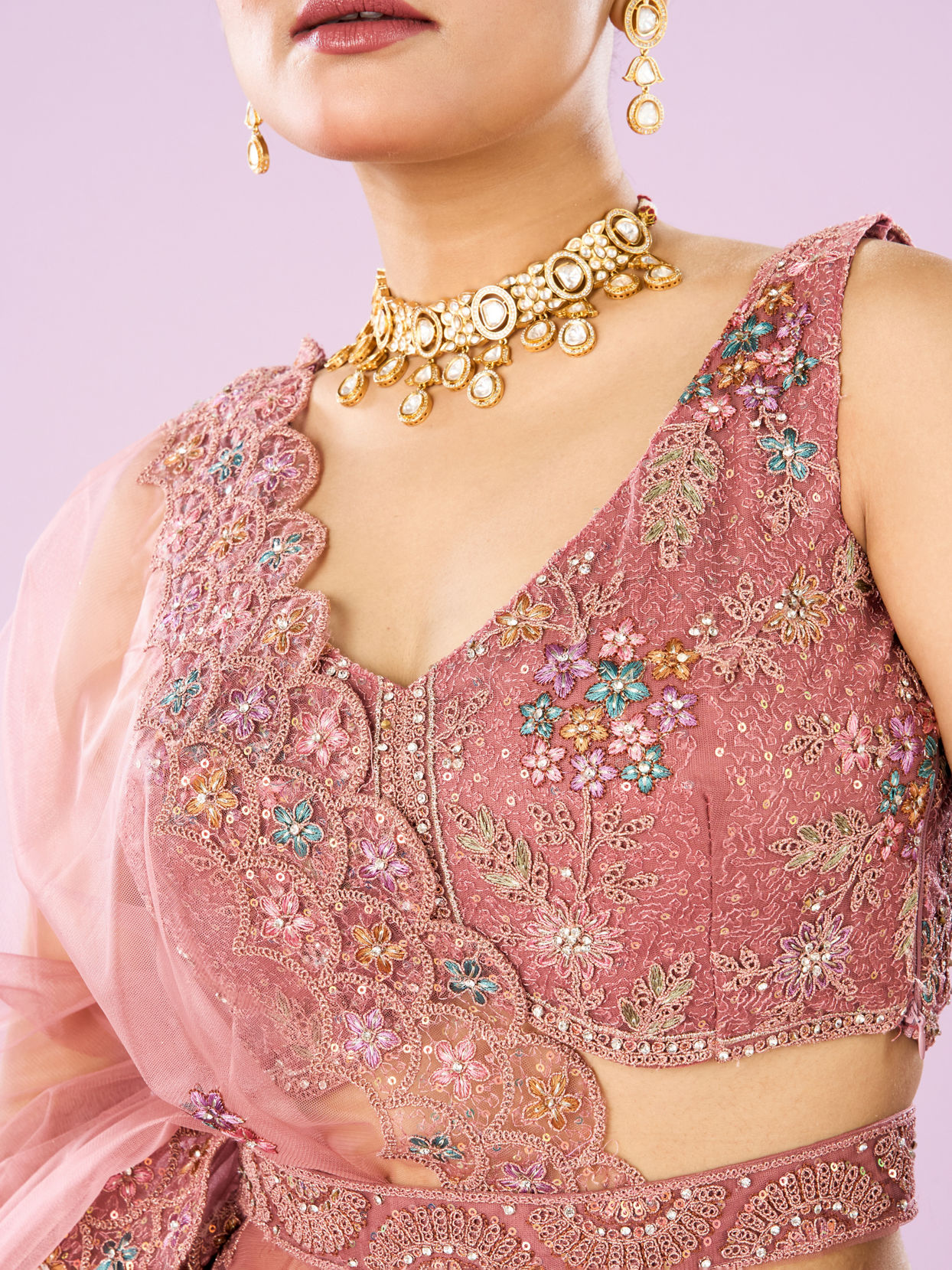 Mohey Women Dusty Pink Radiance Semi Bridal Lehenga