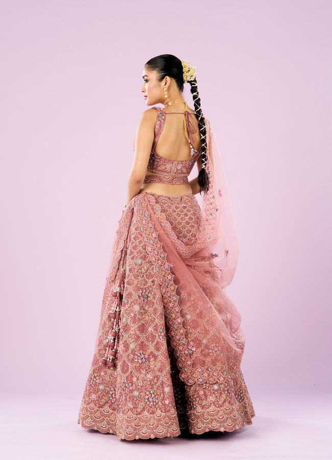 Mohey Women Dusty Pink Radiance Semi Bridal Lehenga