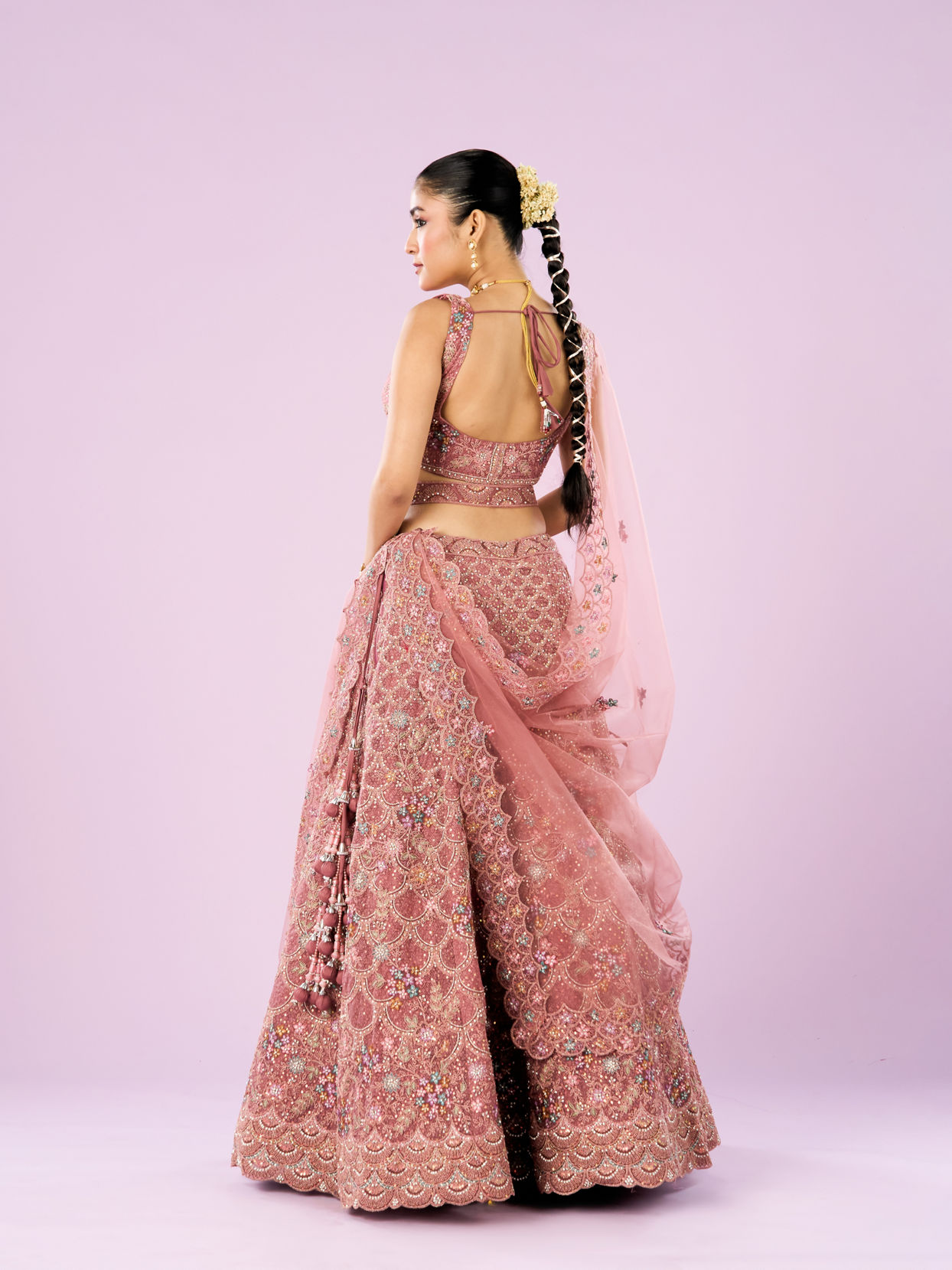 Mohey Women Dusty Pink Radiance Semi Bridal Lehenga
