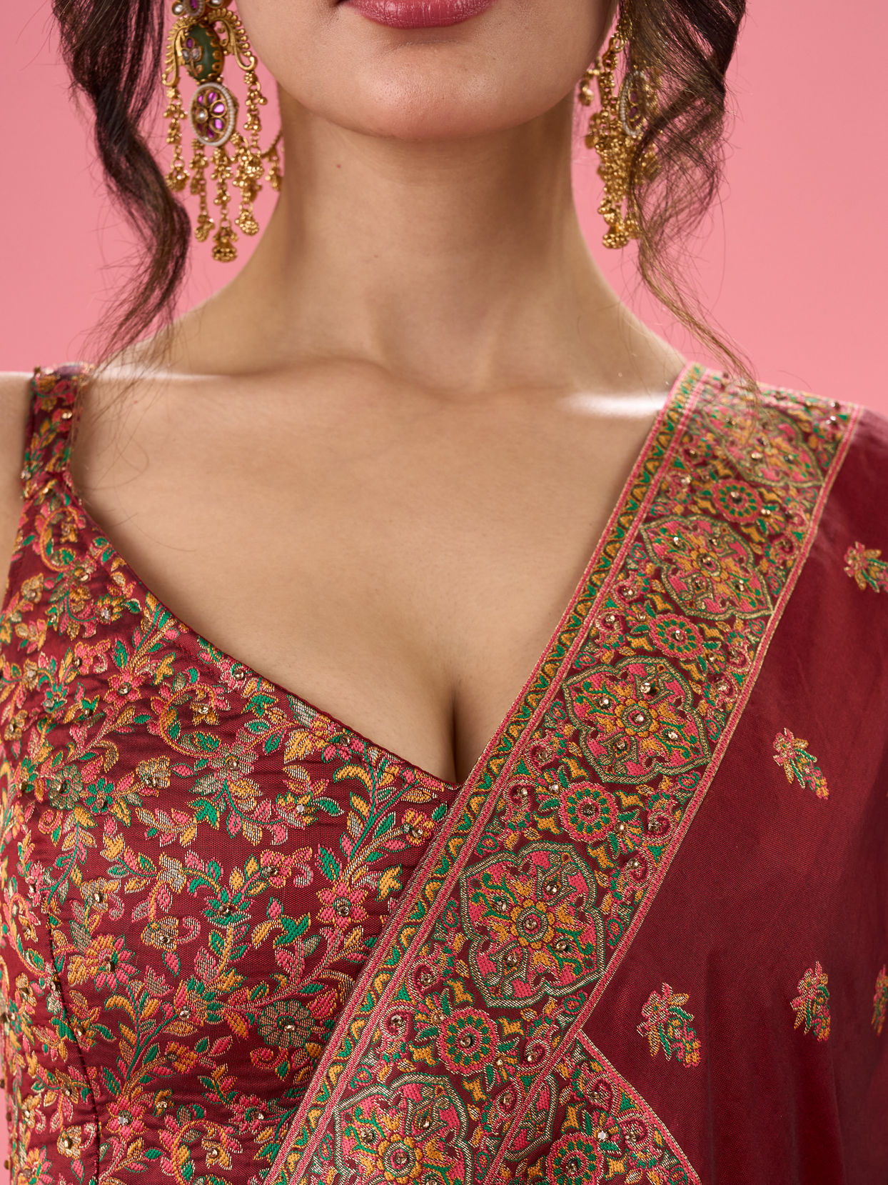 Mohey Women Maroon Art Silk Banarasi Lehenga