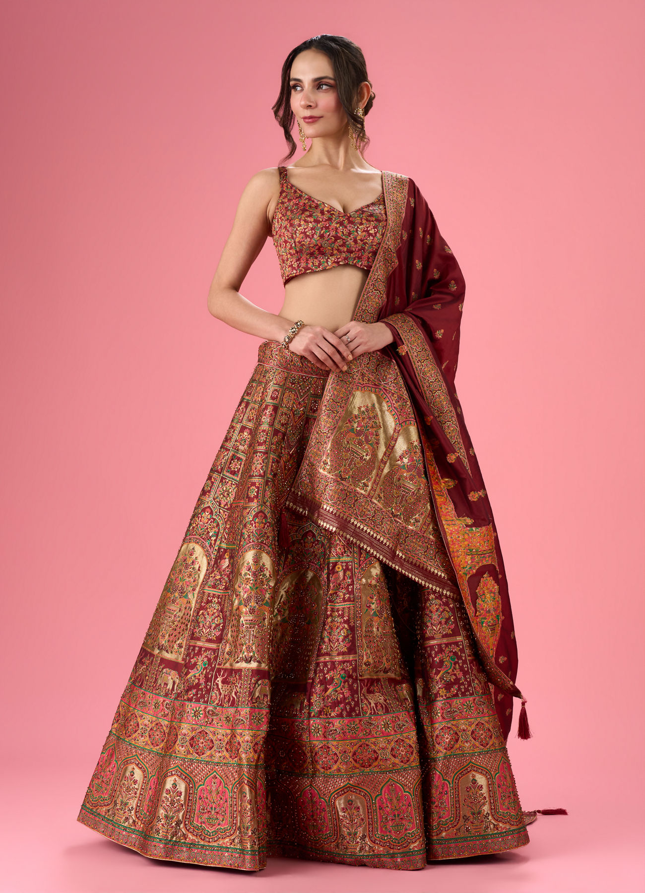 Mohey Women Maroon Art Silk Banarasi Lehenga