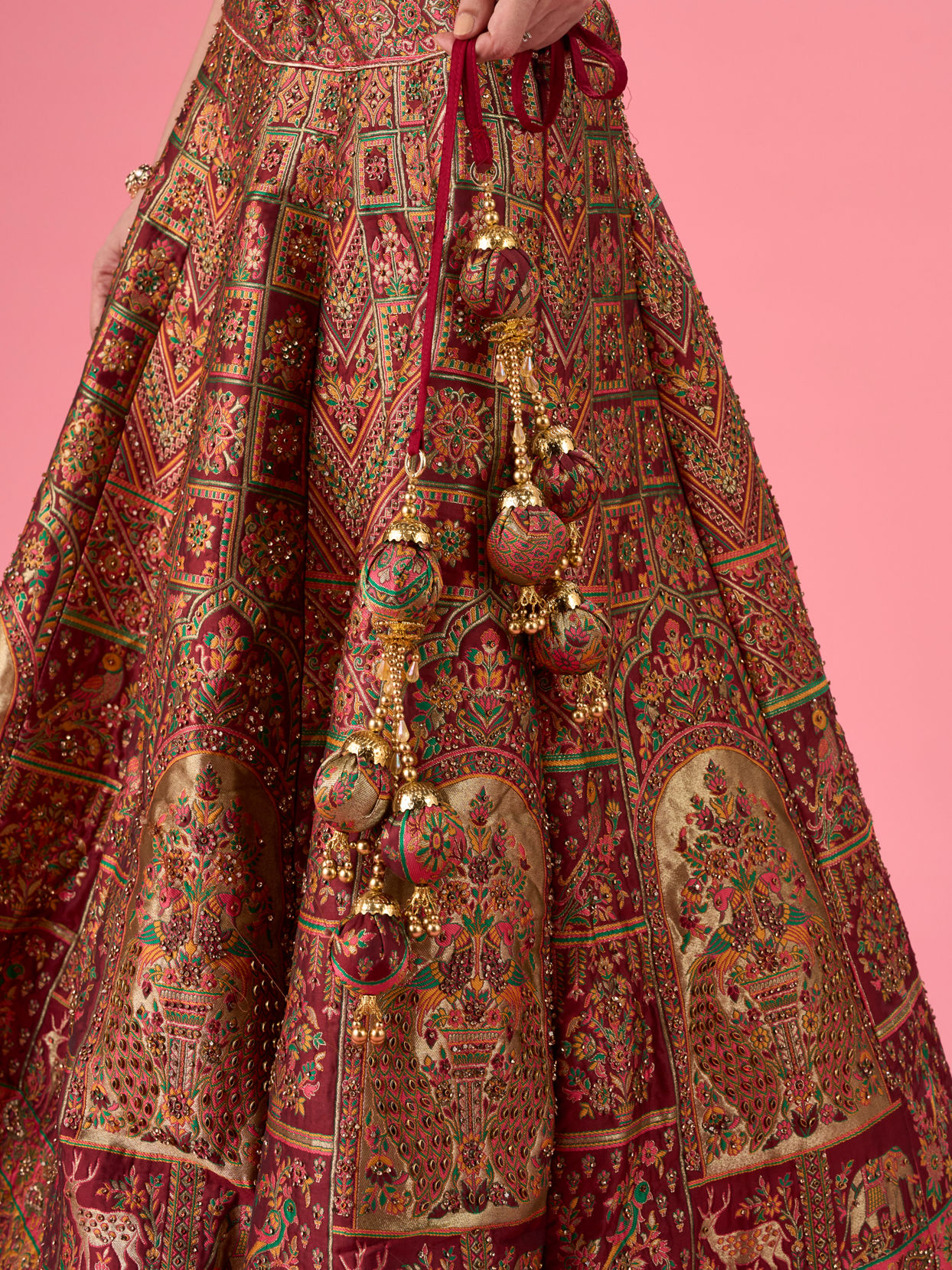 Mohey Women Maroon Art Silk Banarasi Lehenga