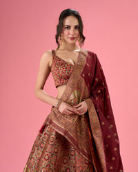 Mohey Women Maroon Art Silk Banarasi Lehenga