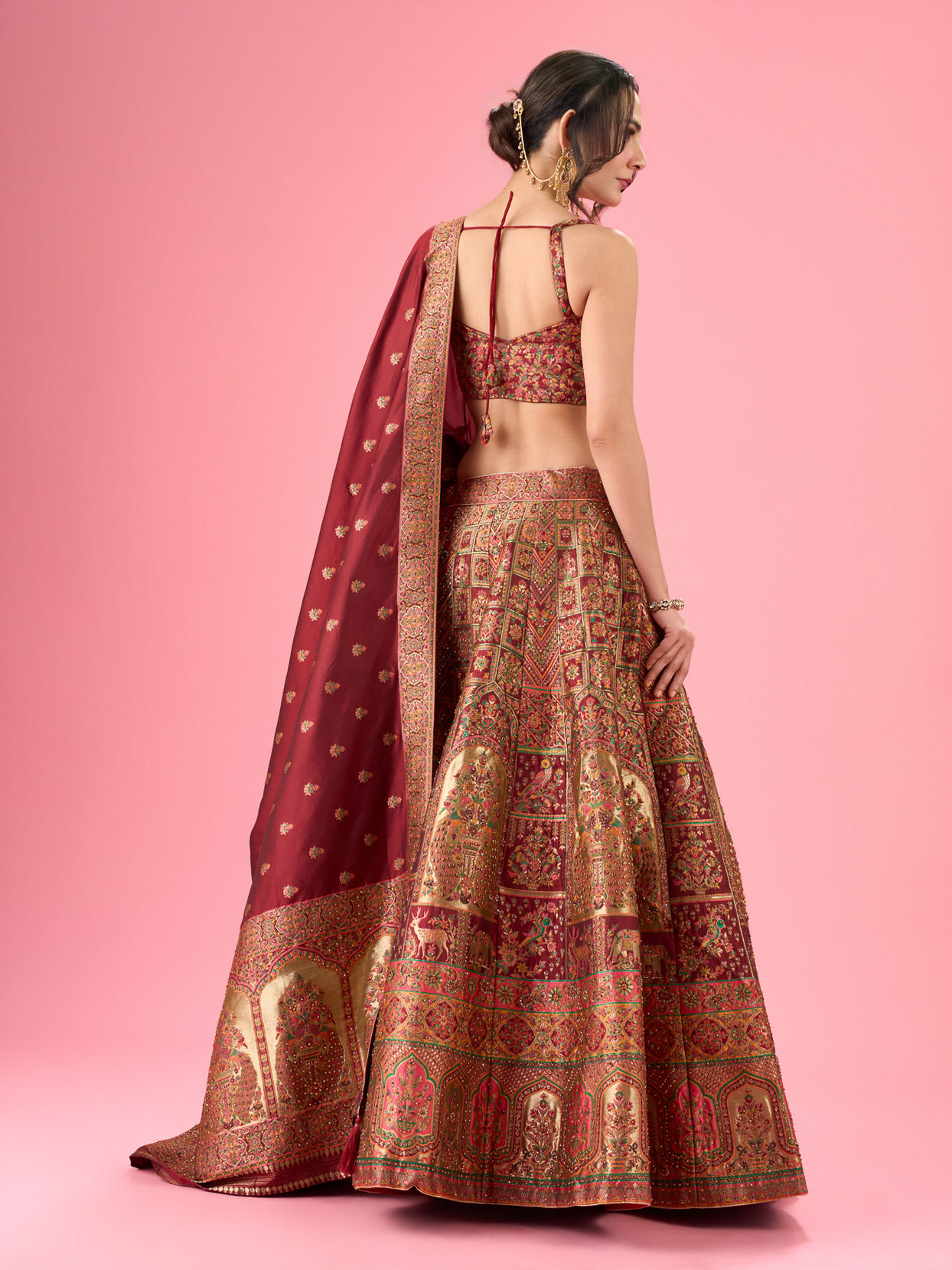 Mohey Women Maroon Art Silk Banarasi Lehenga
