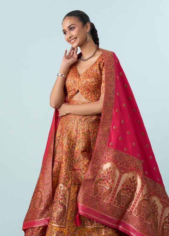 Mohey Women Yellow Art Silk Lehenga Set