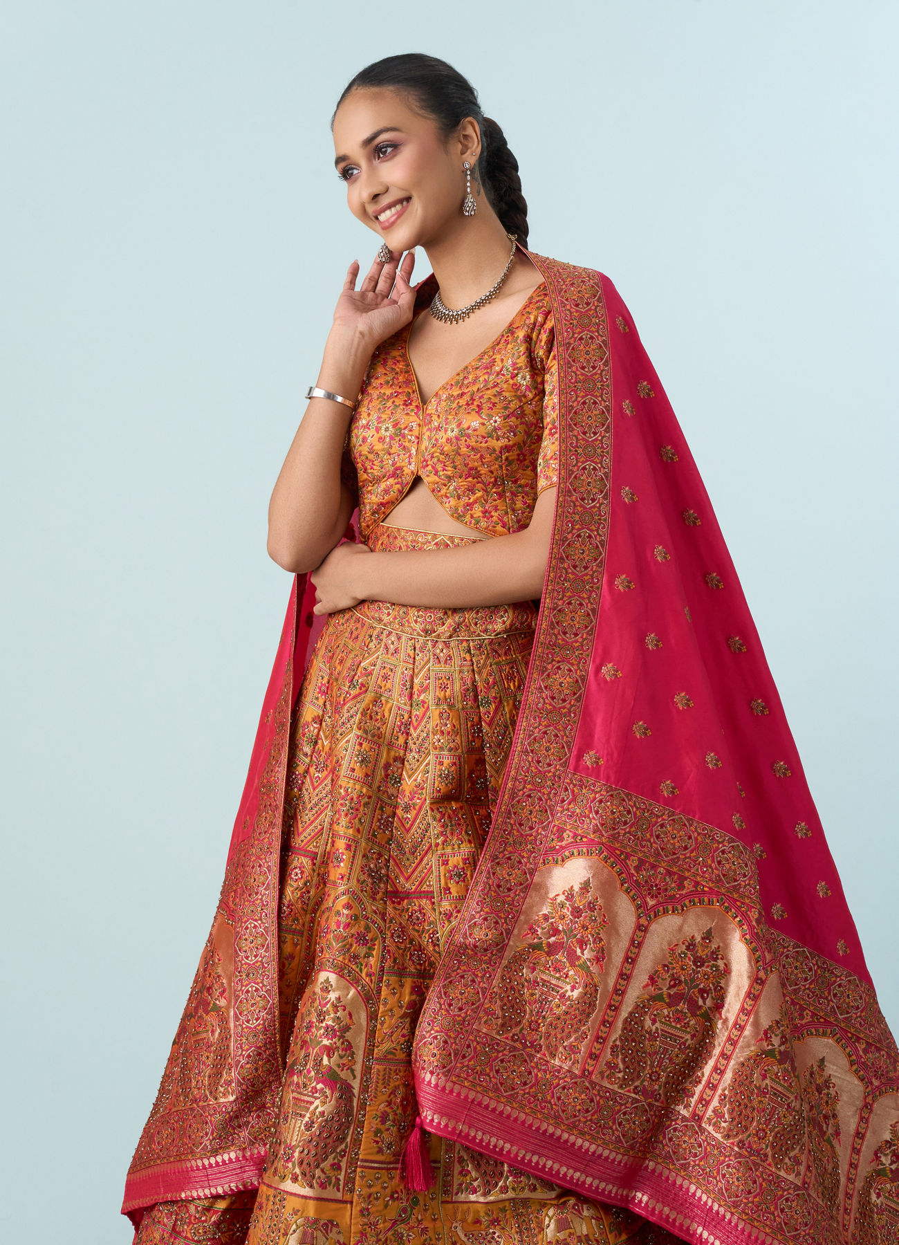 Mohey Women Yellow Art Silk Lehenga Set