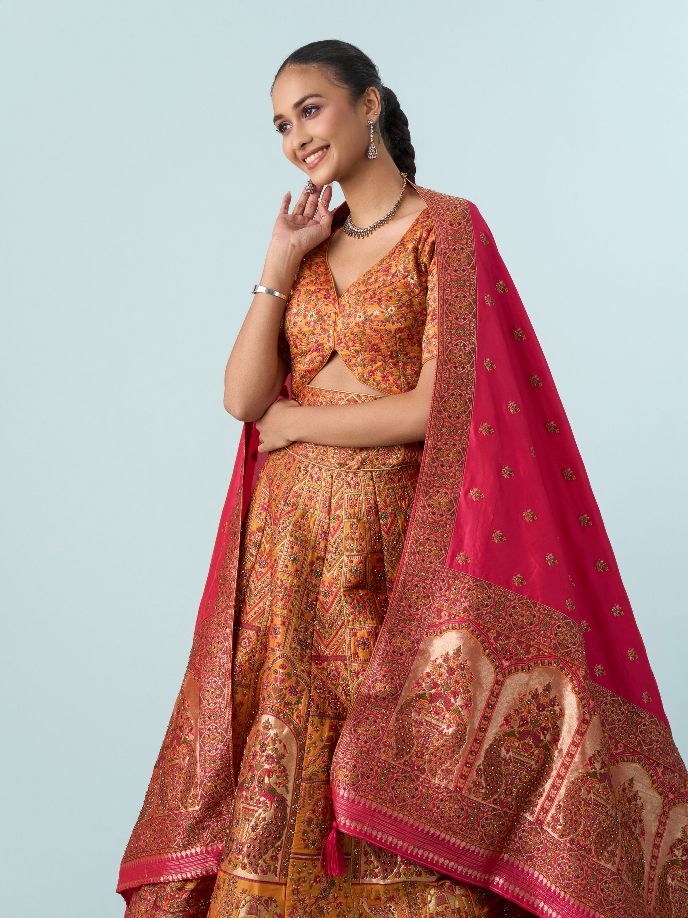 Mohey Women Yellow Art Silk Lehenga Set