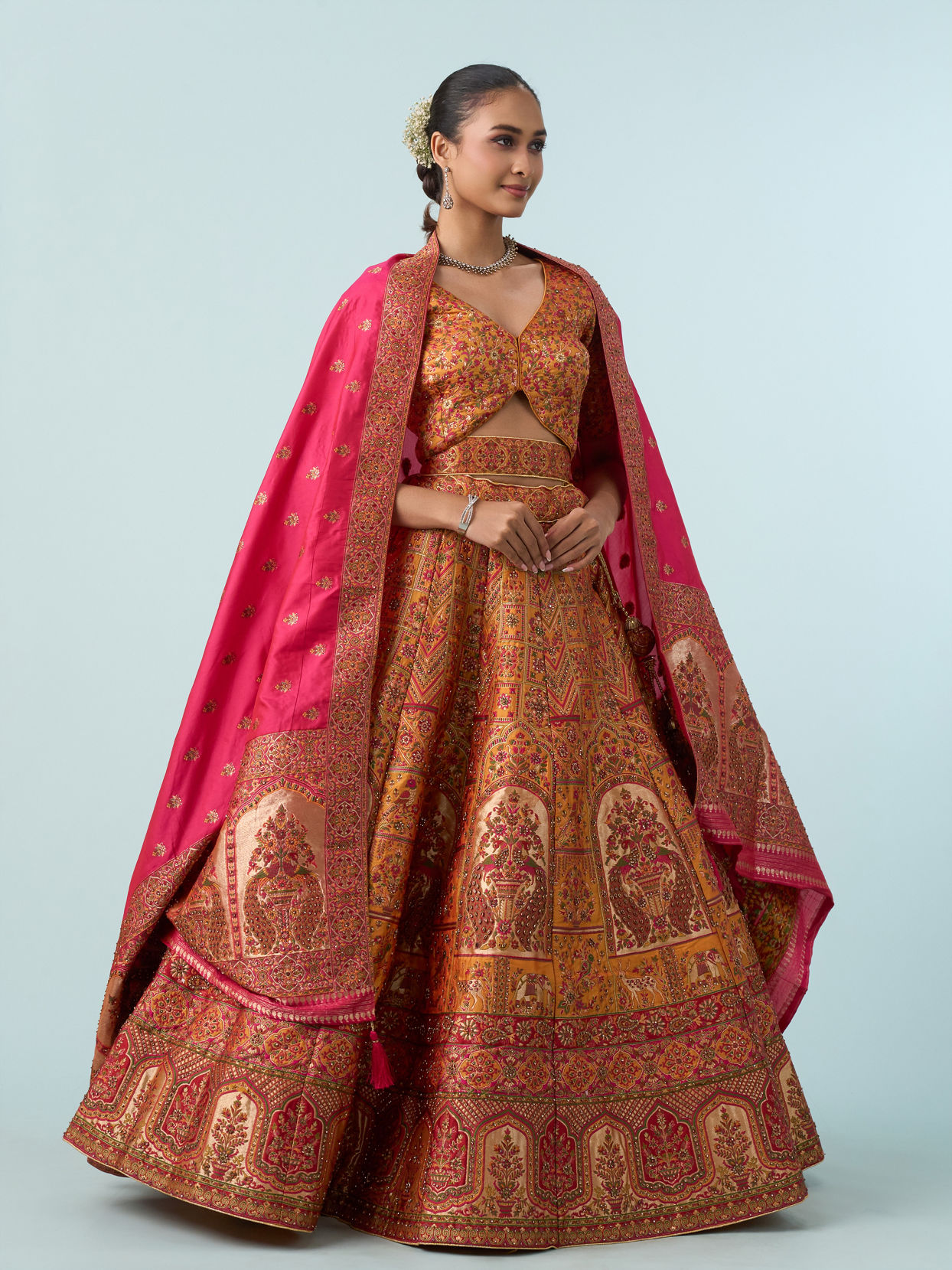 Mohey Women Yellow Art Silk Lehenga Set