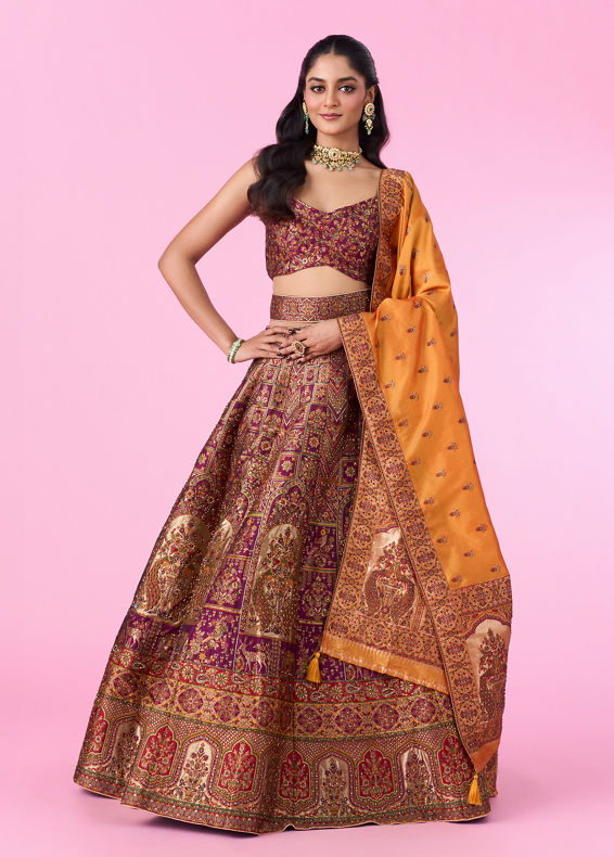 Mohey Women Wine Radiance Art Silk Lehenga