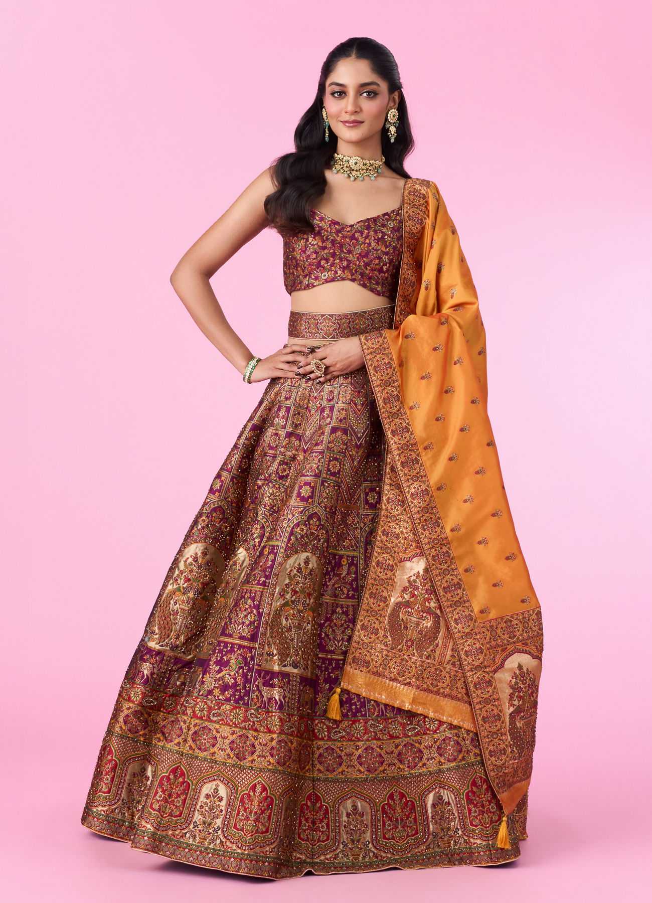 Mohey Women Wine Radiance Art Silk Lehenga