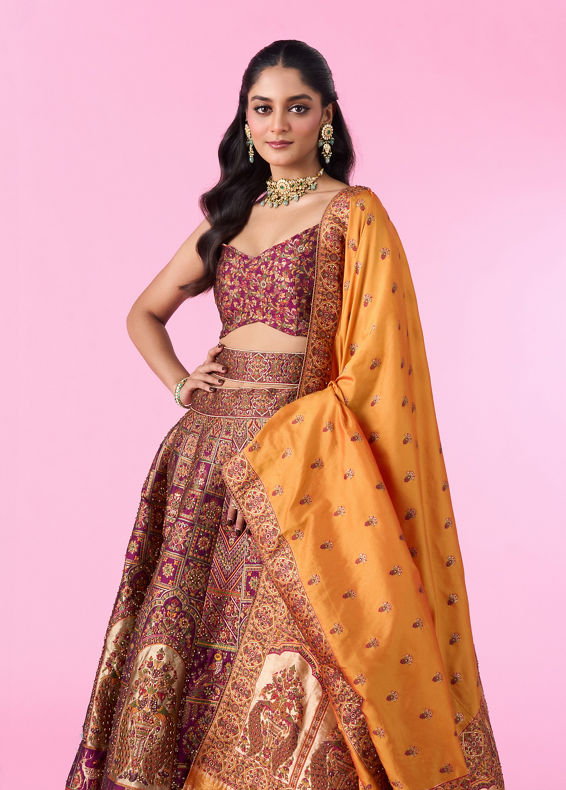 Mohey Women Wine Radiance Art Silk Lehenga
