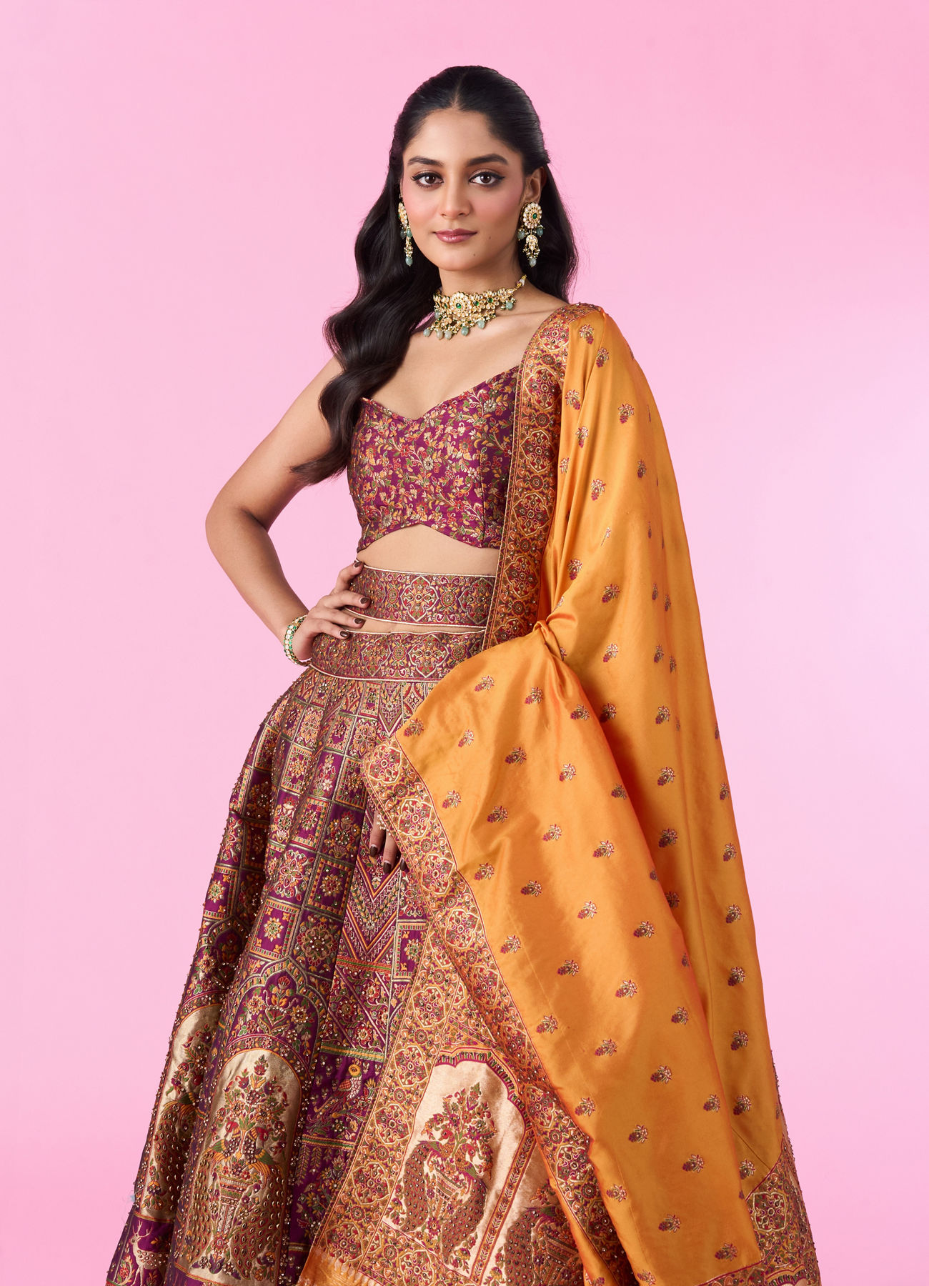Mohey Women Wine Radiance Art Silk Lehenga