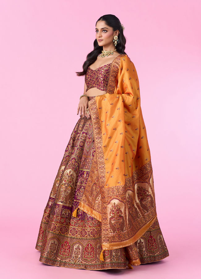 Mohey Women Wine Radiance Art Silk Lehenga