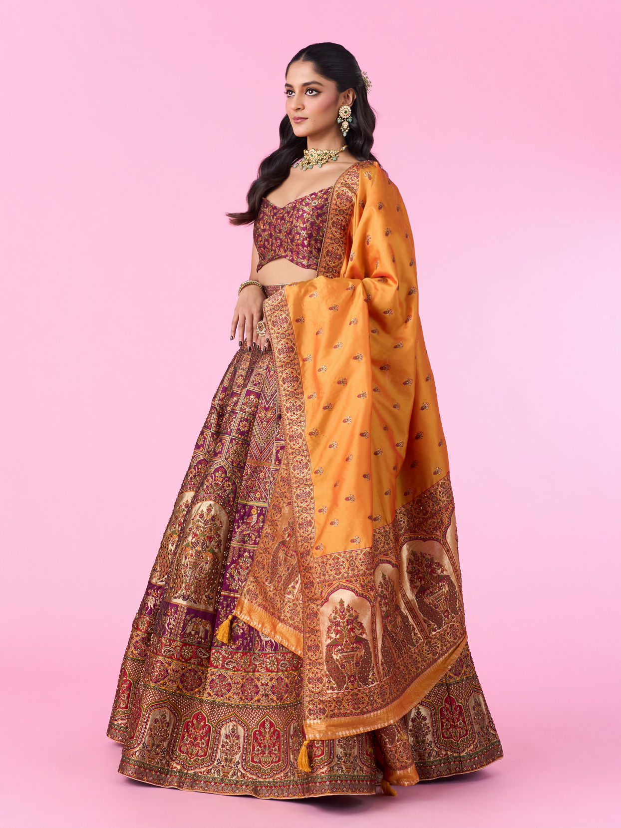 Mohey Women Wine Radiance Art Silk Lehenga