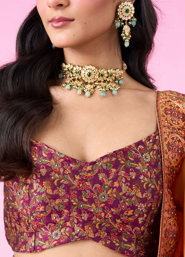 Mohey Women Wine Radiance Art Silk Lehenga