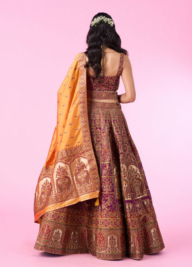 Mohey Women Wine Radiance Art Silk Lehenga