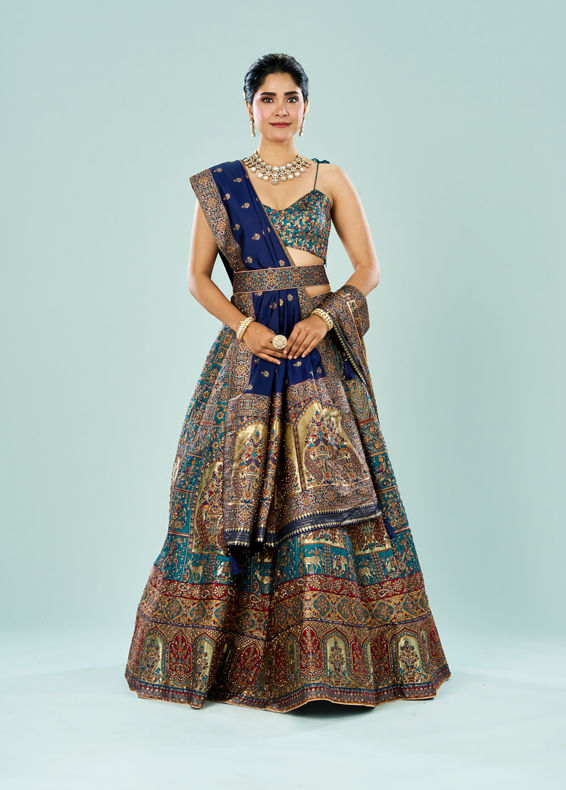Mohey Women Emerald Elegance Semi Bridal Lehenga