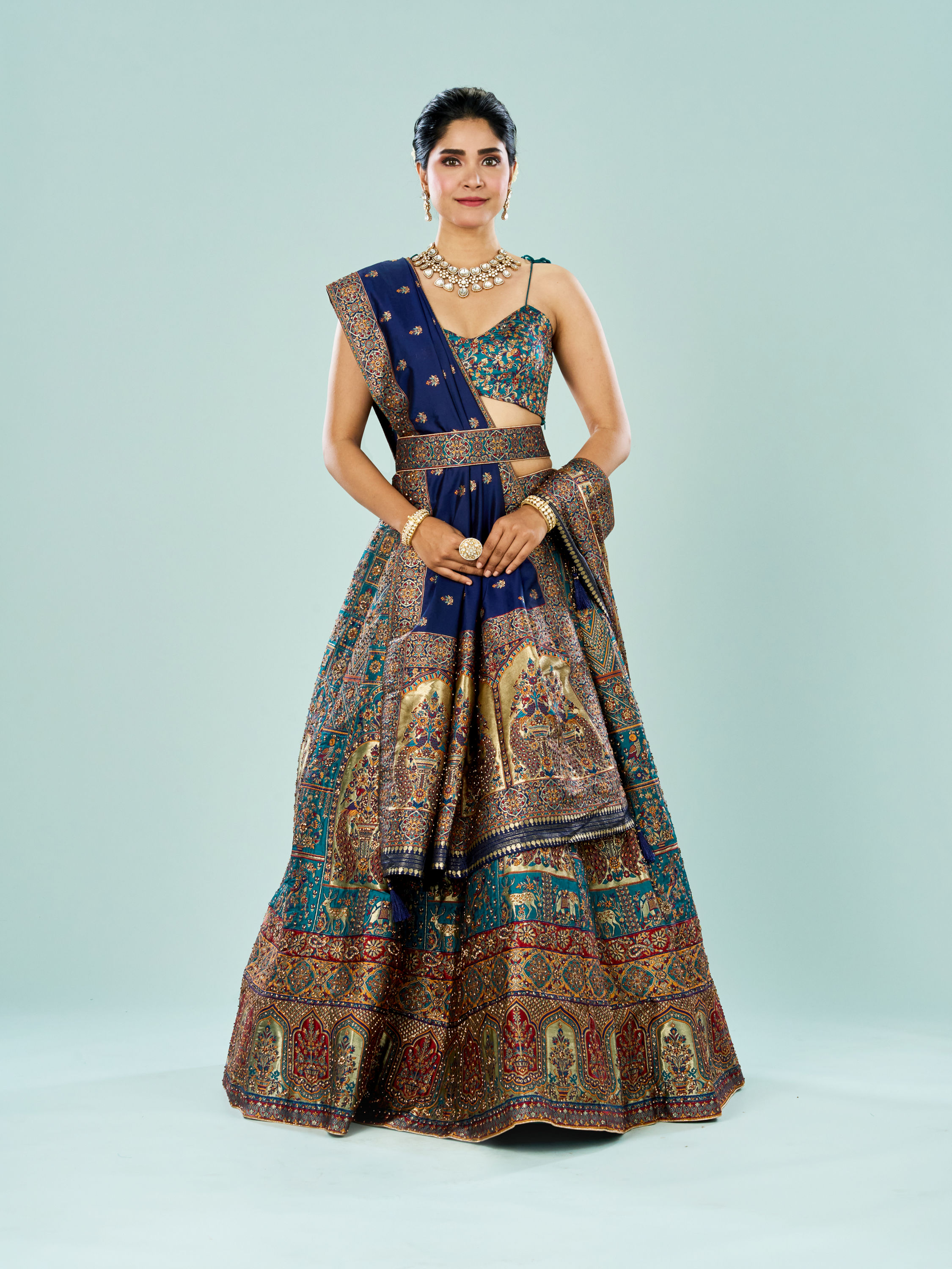 Mohey Women Emerald Elegance Semi Bridal Lehenga