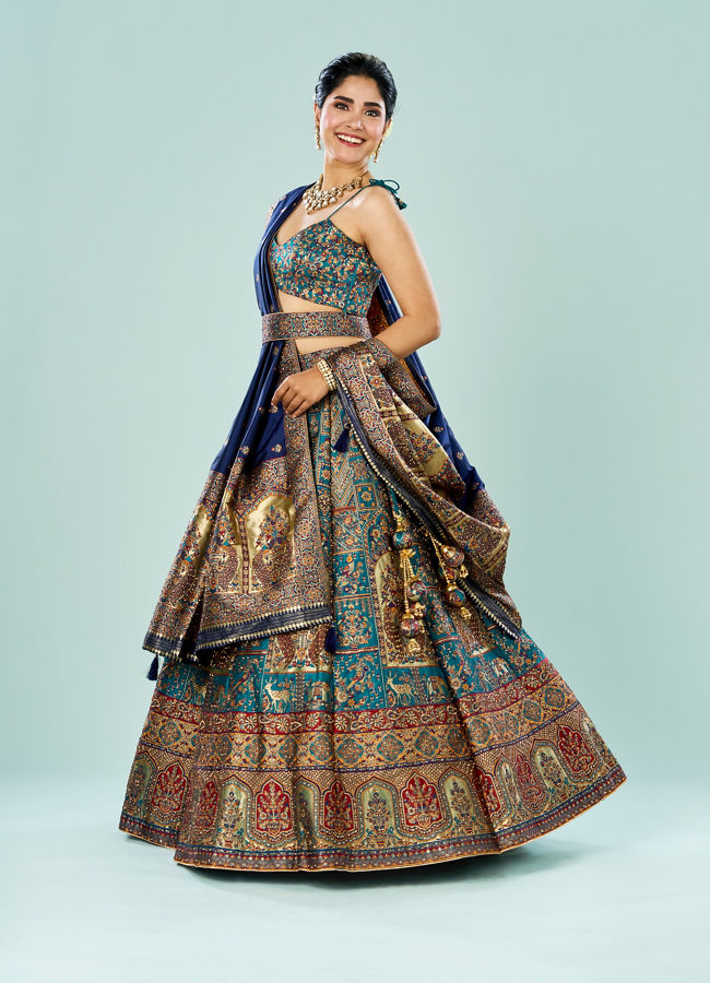 Mohey Women Emerald Elegance Semi Bridal Lehenga
