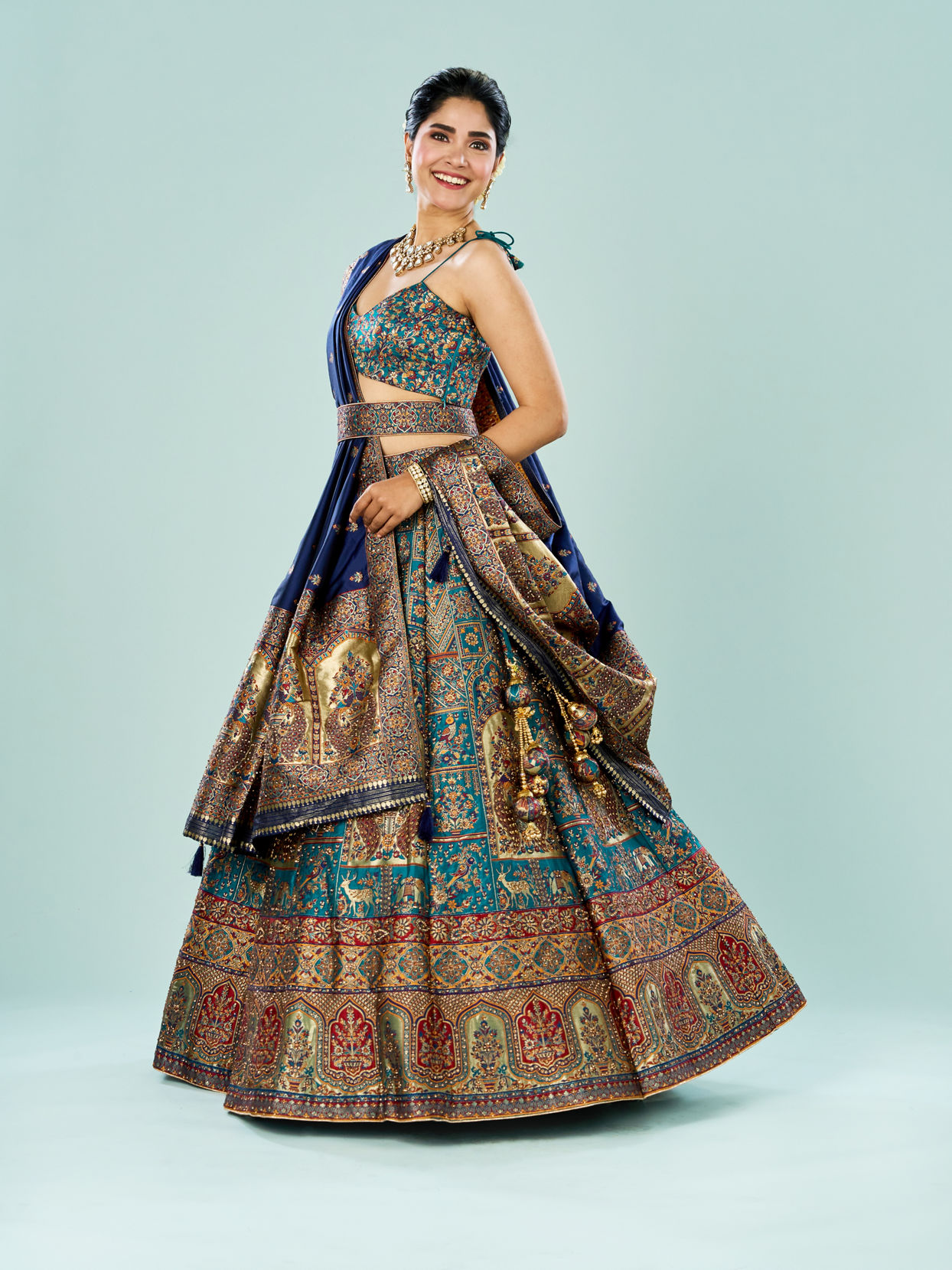 Mohey Women Emerald Elegance Semi Bridal Lehenga
