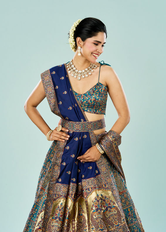 Mohey Women Emerald Elegance Semi Bridal Lehenga