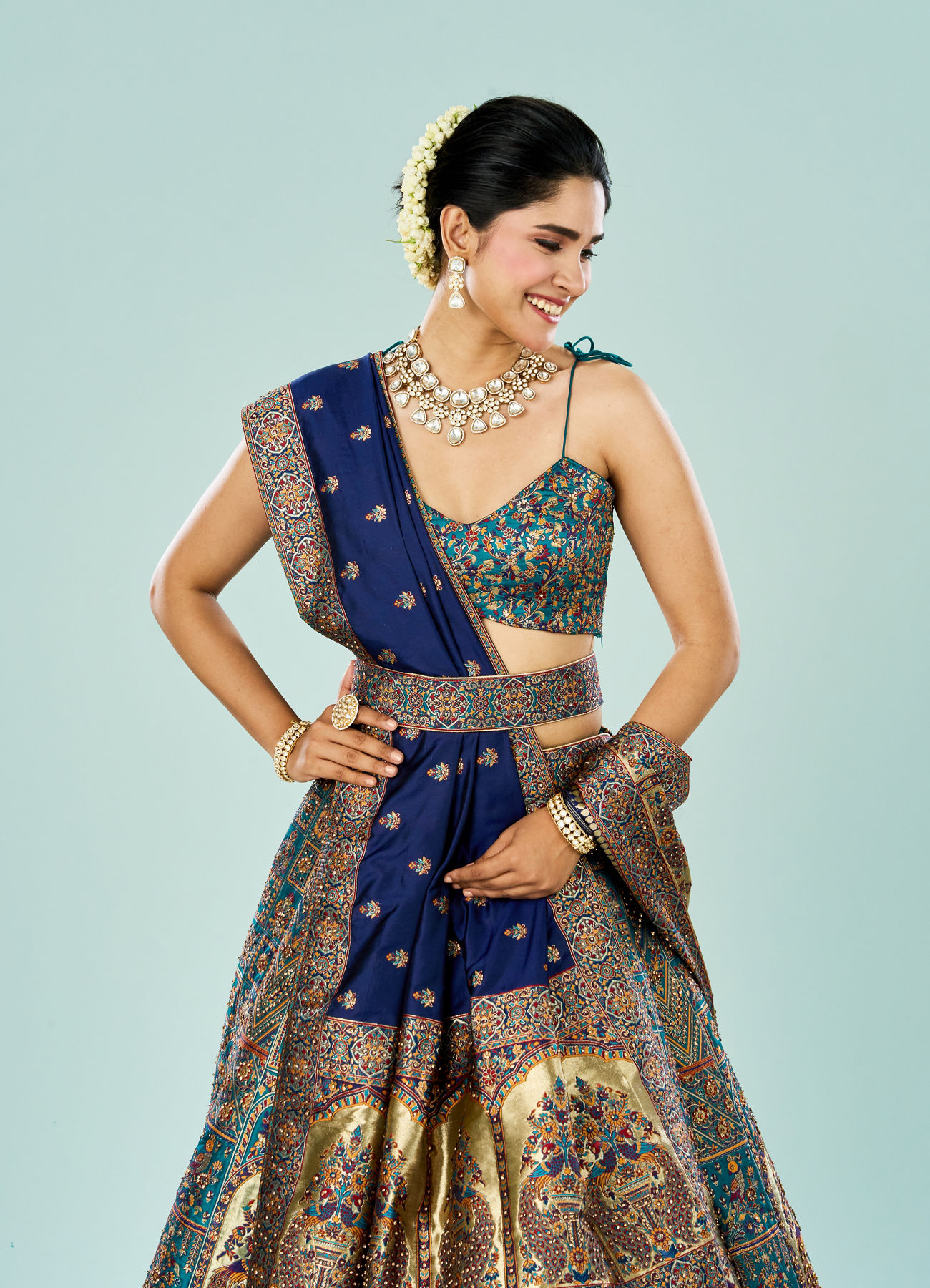 Mohey Women Emerald Elegance Semi Bridal Lehenga
