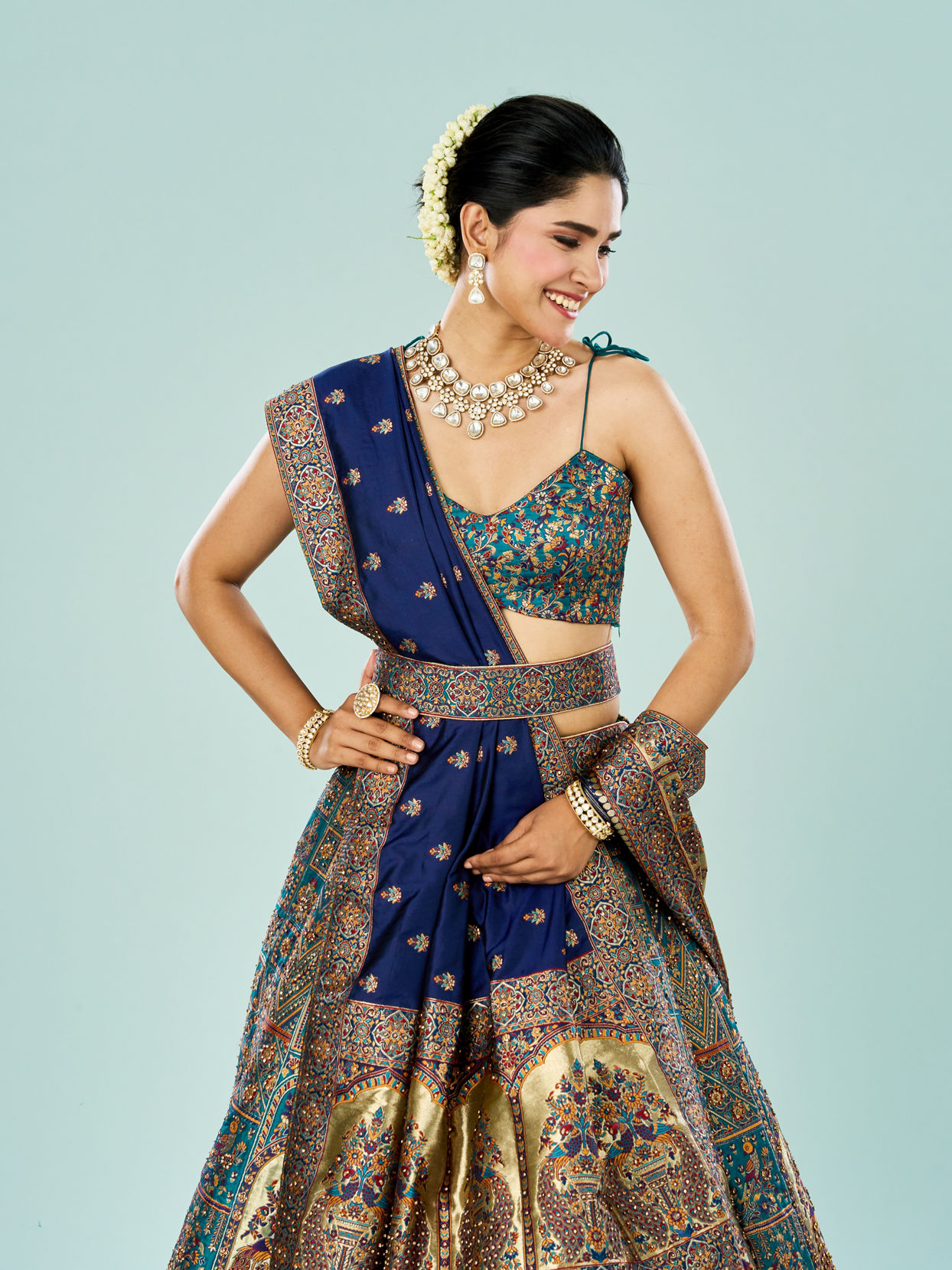 Mohey Women Emerald Elegance Semi Bridal Lehenga