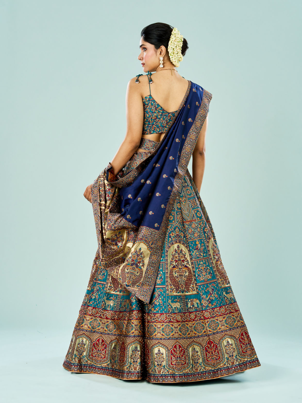 Mohey Women Emerald Elegance Semi Bridal Lehenga