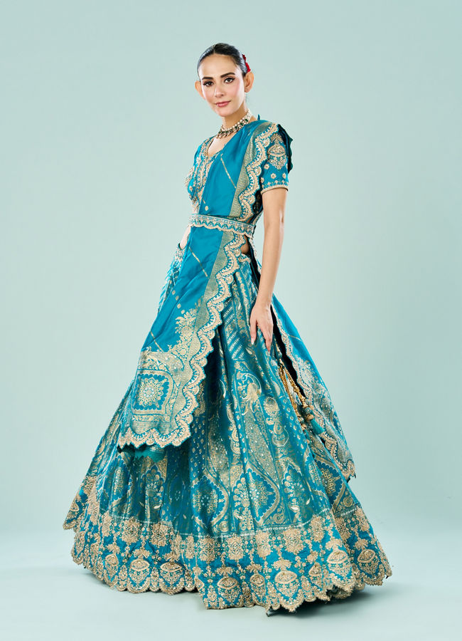 Mohey Women Ravishing Rama Green Semi Bridal Lehenga