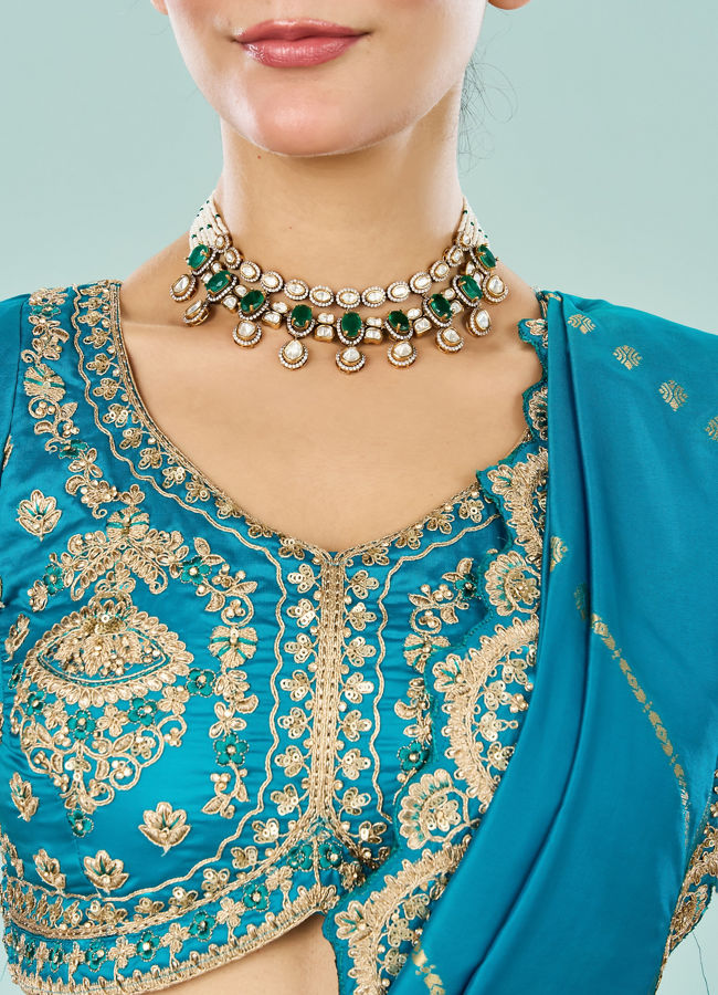 Mohey Women Ravishing Rama Green Semi Bridal Lehenga