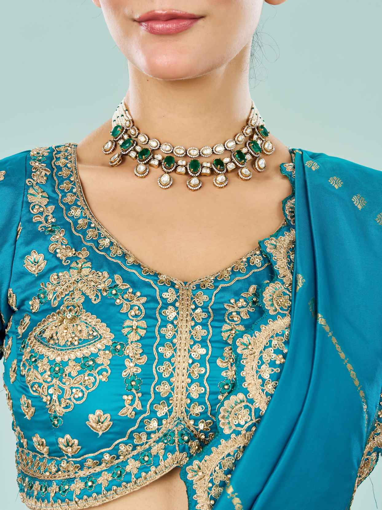 Mohey Women Ravishing Rama Green Semi Bridal Lehenga