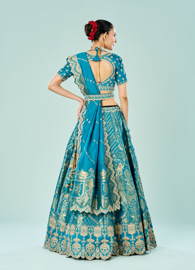Mohey Women Ravishing Rama Green Semi Bridal Lehenga