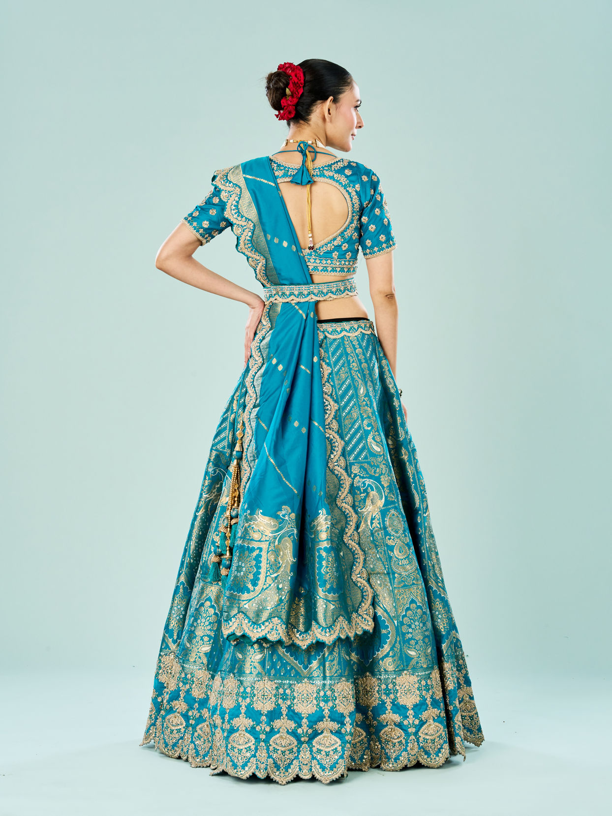 Mohey Women Ravishing Rama Green Semi Bridal Lehenga