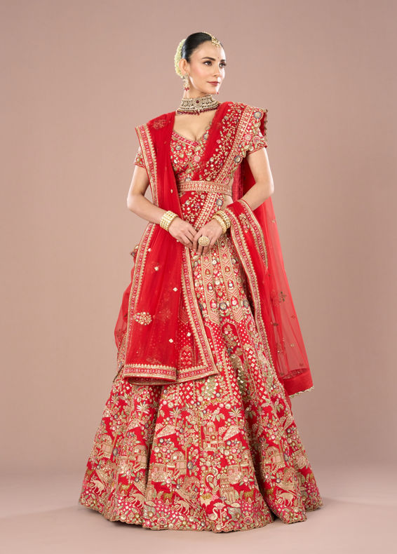 Mohey Women Radiant Red Lehenga