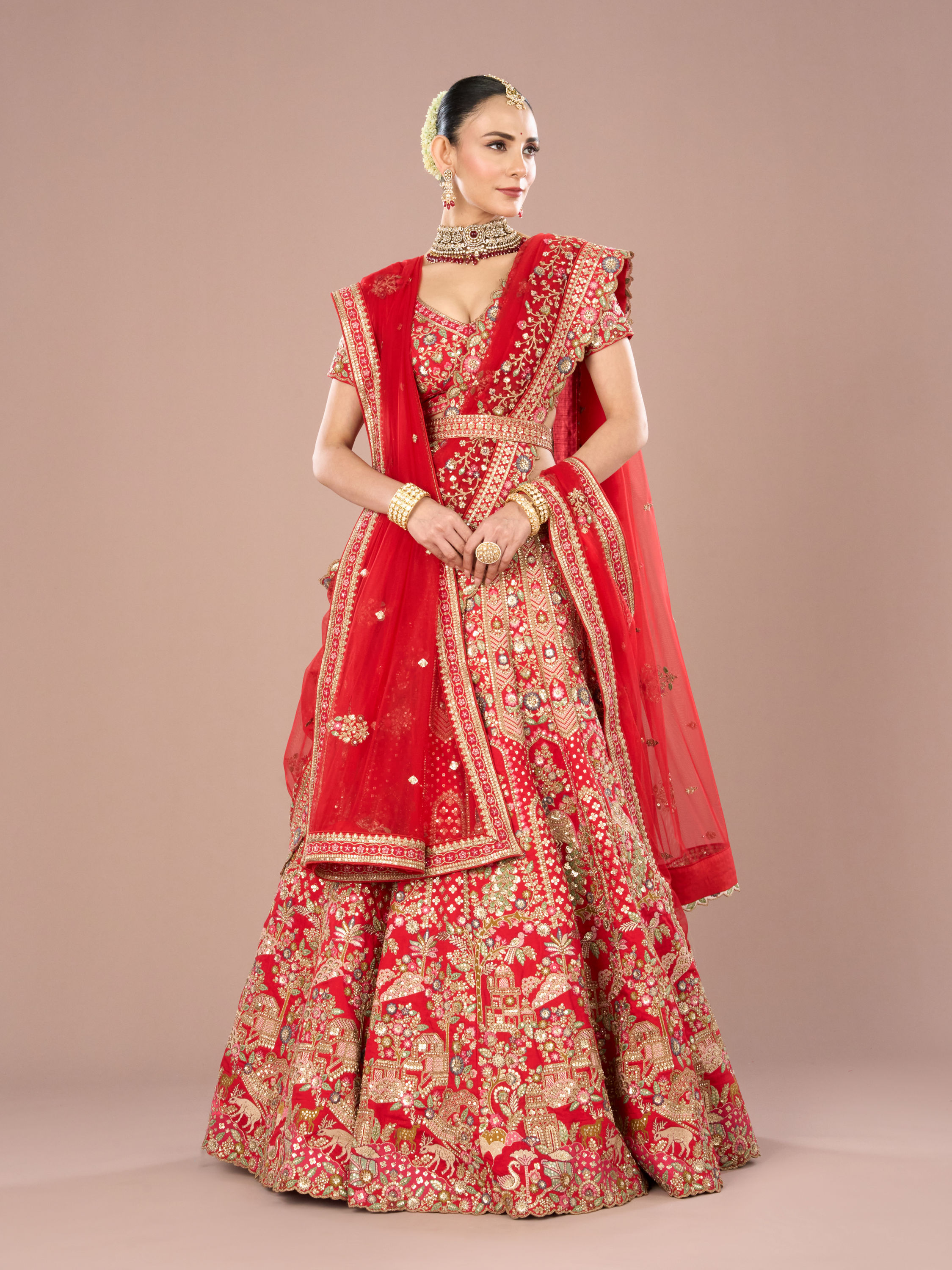 Mohey Women Radiant Red Lehenga