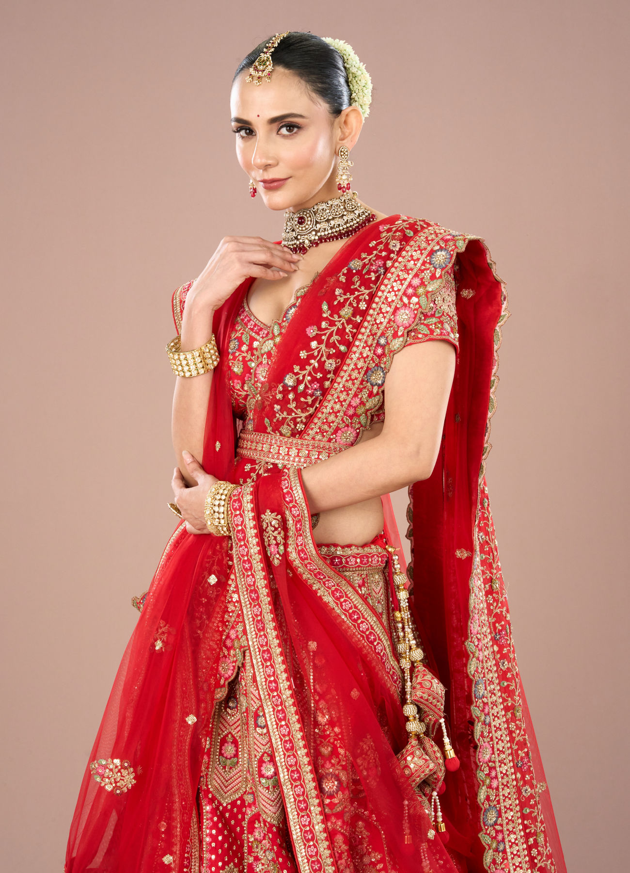 Mohey Women Radiant Red Lehenga