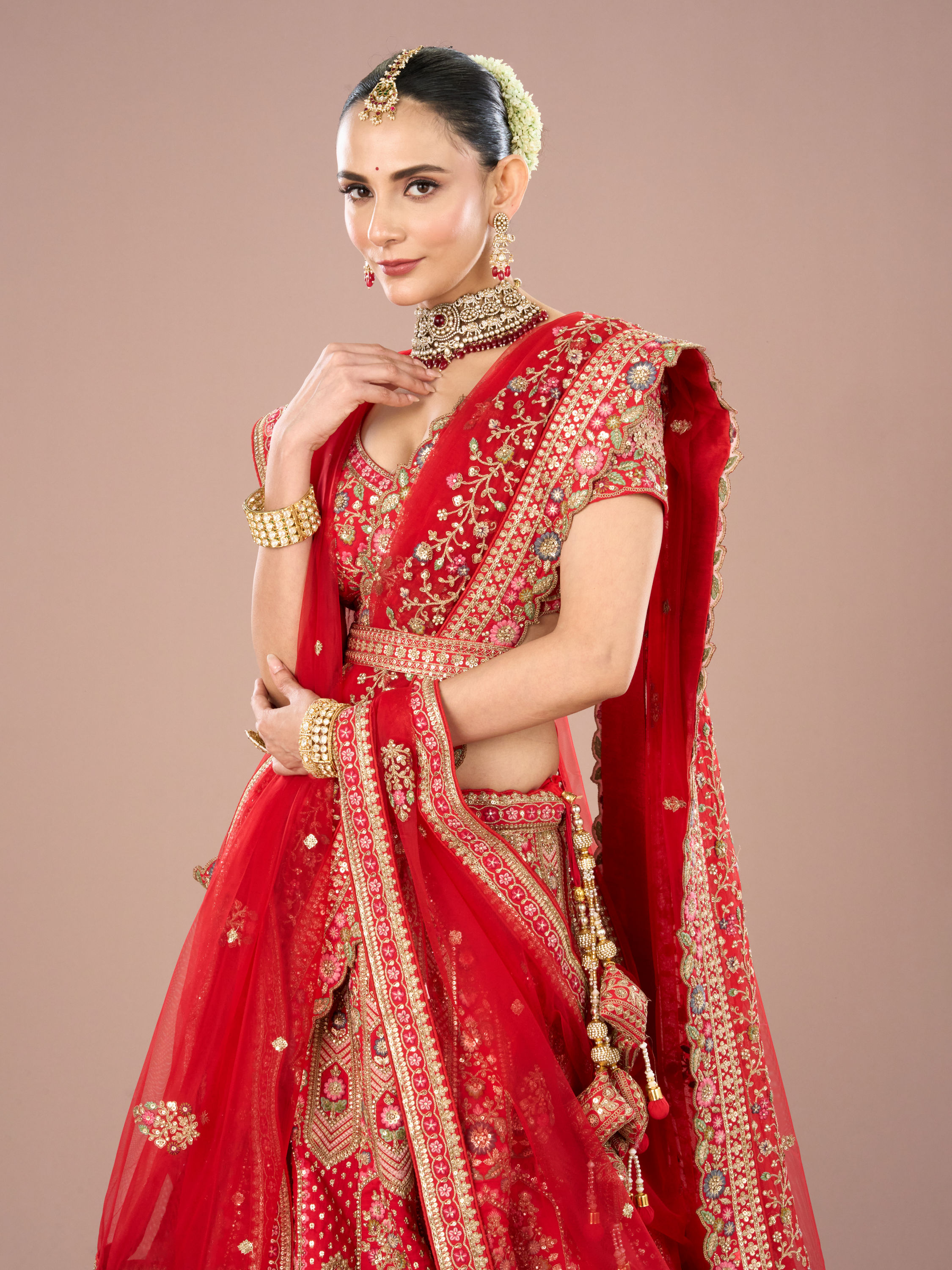 Mohey Women Radiant Red Lehenga